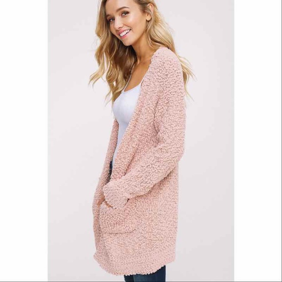 Textured Open Cardigan-BLUSH - Picture 5 of 5